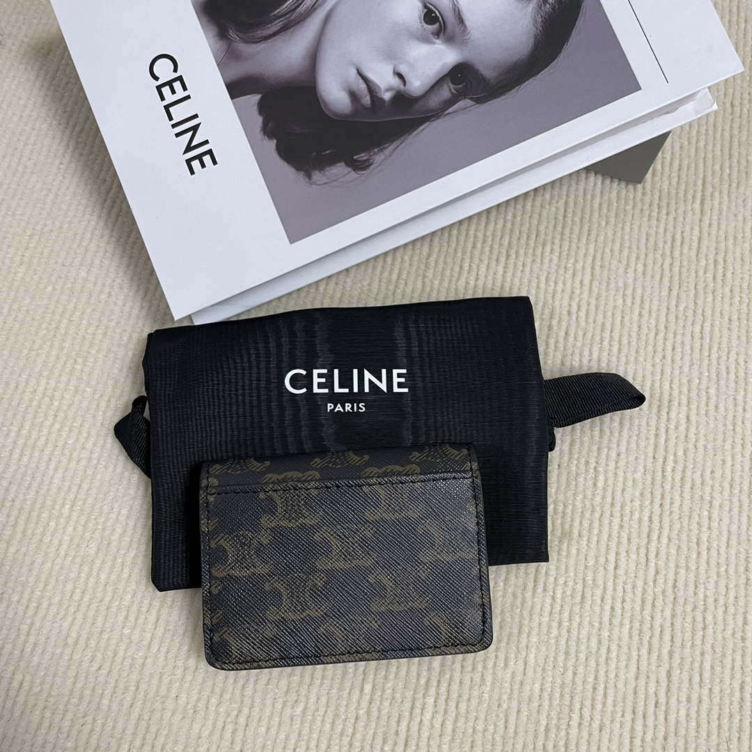 Celine 10I583 Card Holder With Flap Triomphe In Triomphe Canvas Tan
