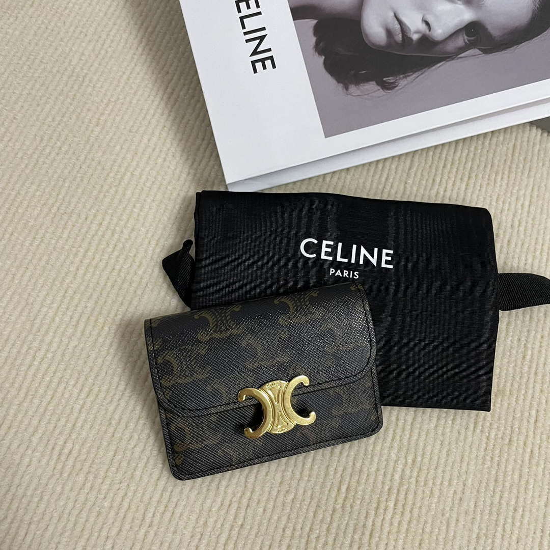 Celine 10I583 Card Holder With Flap Triomphe In Triomphe Canvas Tan