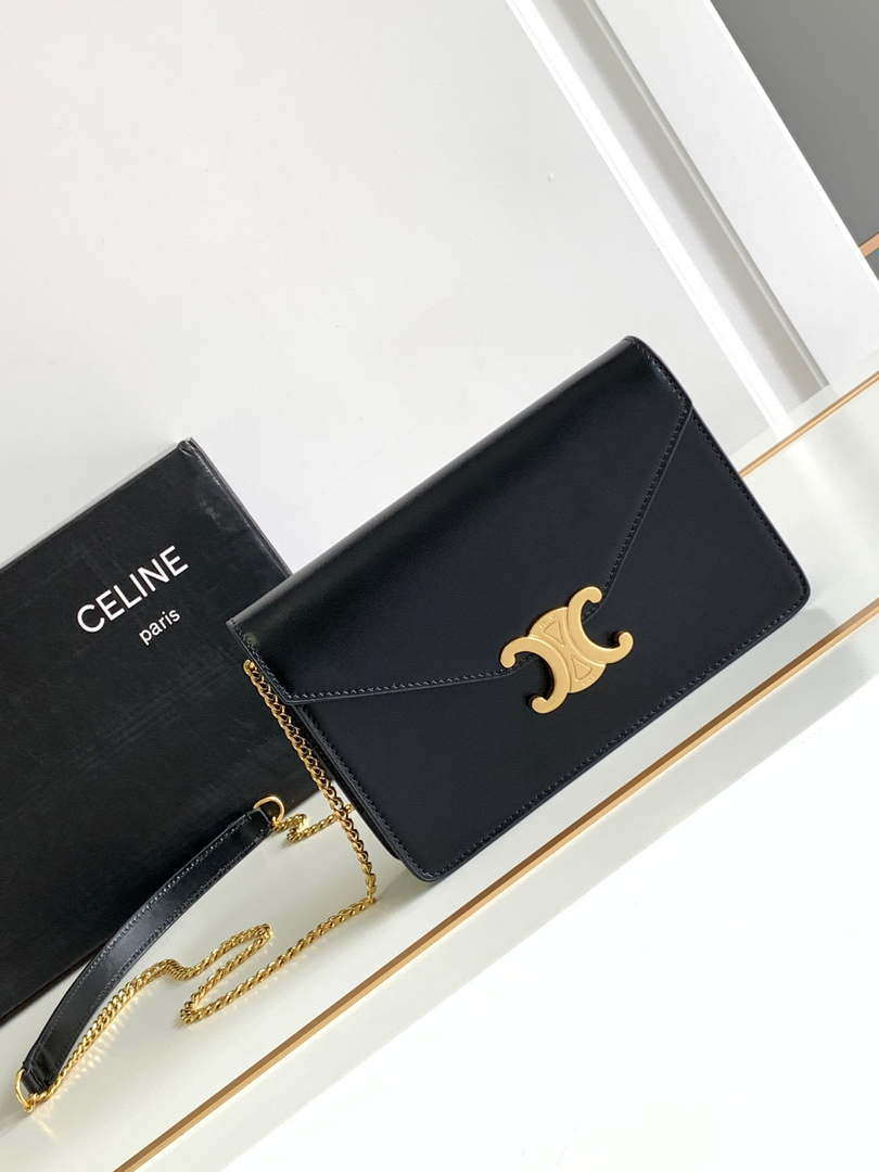 Celine 10J733 CUIR TRIOMPHE Calfskin leather WOC Black - Default Title - View 1