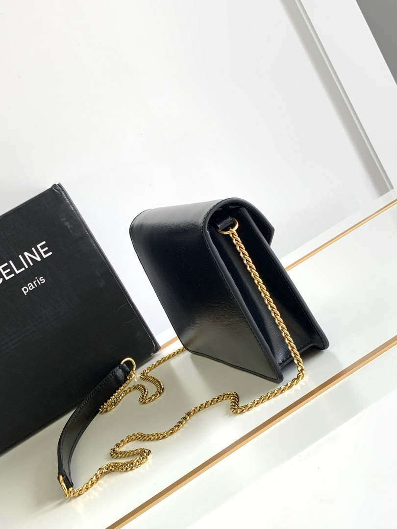 Celine 10J733 CUIR TRIOMPHE Calfskin leather WOC Black