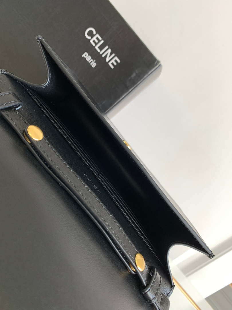 Celine 10J733 CUIR TRIOMPHE Calfskin leather WOC Black
