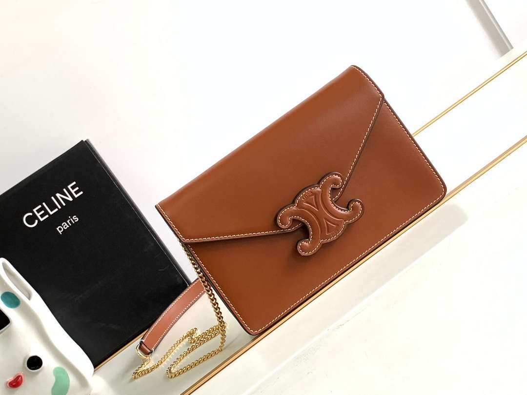 Celine 10J733 CUIR TRIOMPHE Calfskin leather WOC Brown - Default Title - View 1