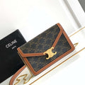 Celine 10J733 CUIR TRIOMPHE Logo print Calfskin leather WOC Green & Brown - Default Title - View 1