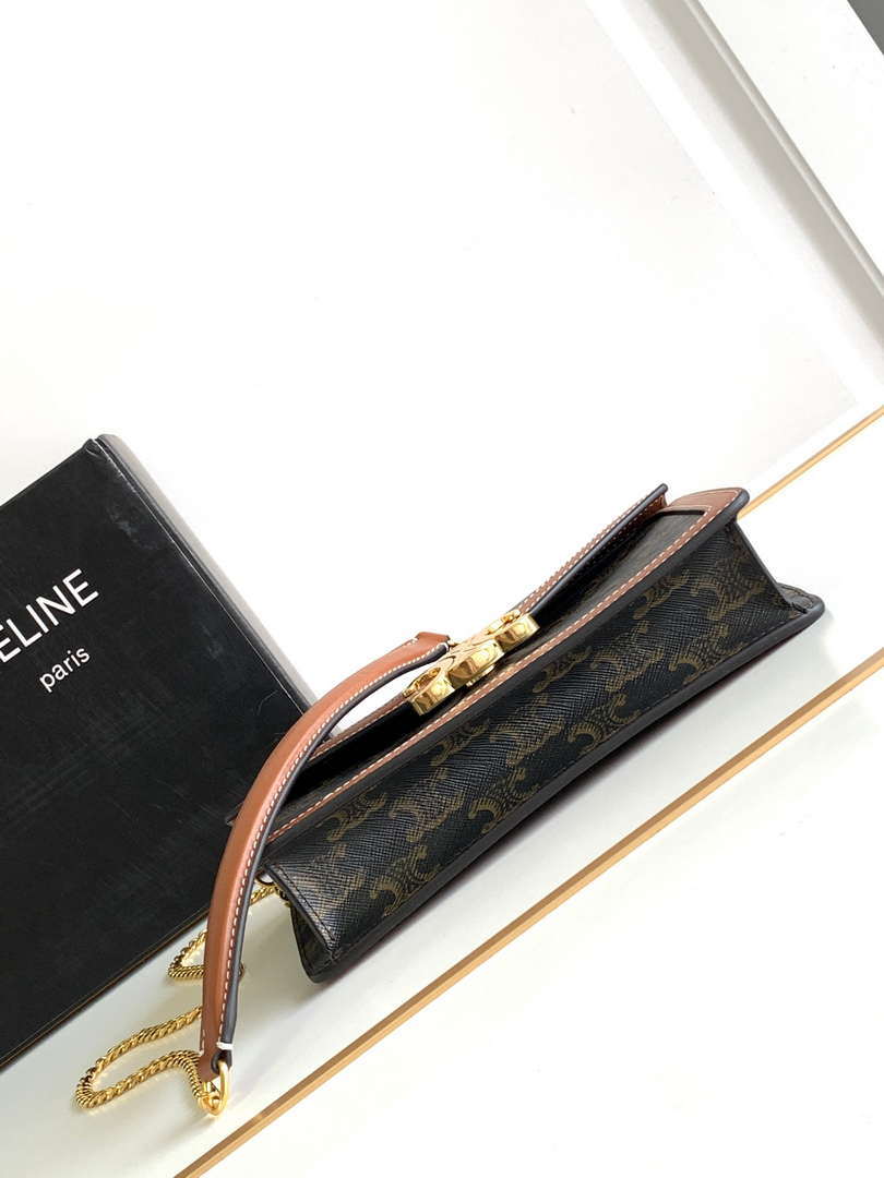 Celine 10J733 CUIR TRIOMPHE Logo print Calfskin leather WOC Green & Brown