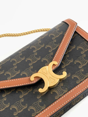 Celine 10J733 CUIR TRIOMPHE Logo print Calfskin leather WOC Green & Brown - Default Title - View 5