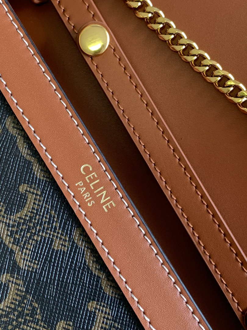 Celine 10J733 CUIR TRIOMPHE Logo print Calfskin leather WOC Green & Brown