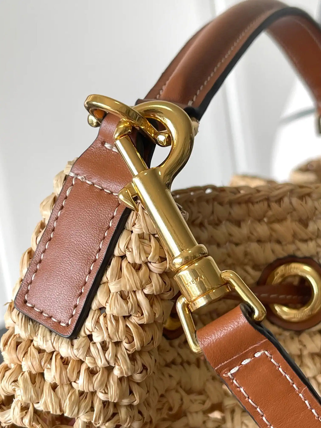 Celine 117862 Clara Classic Panier In Raffia And Calfskin Natural