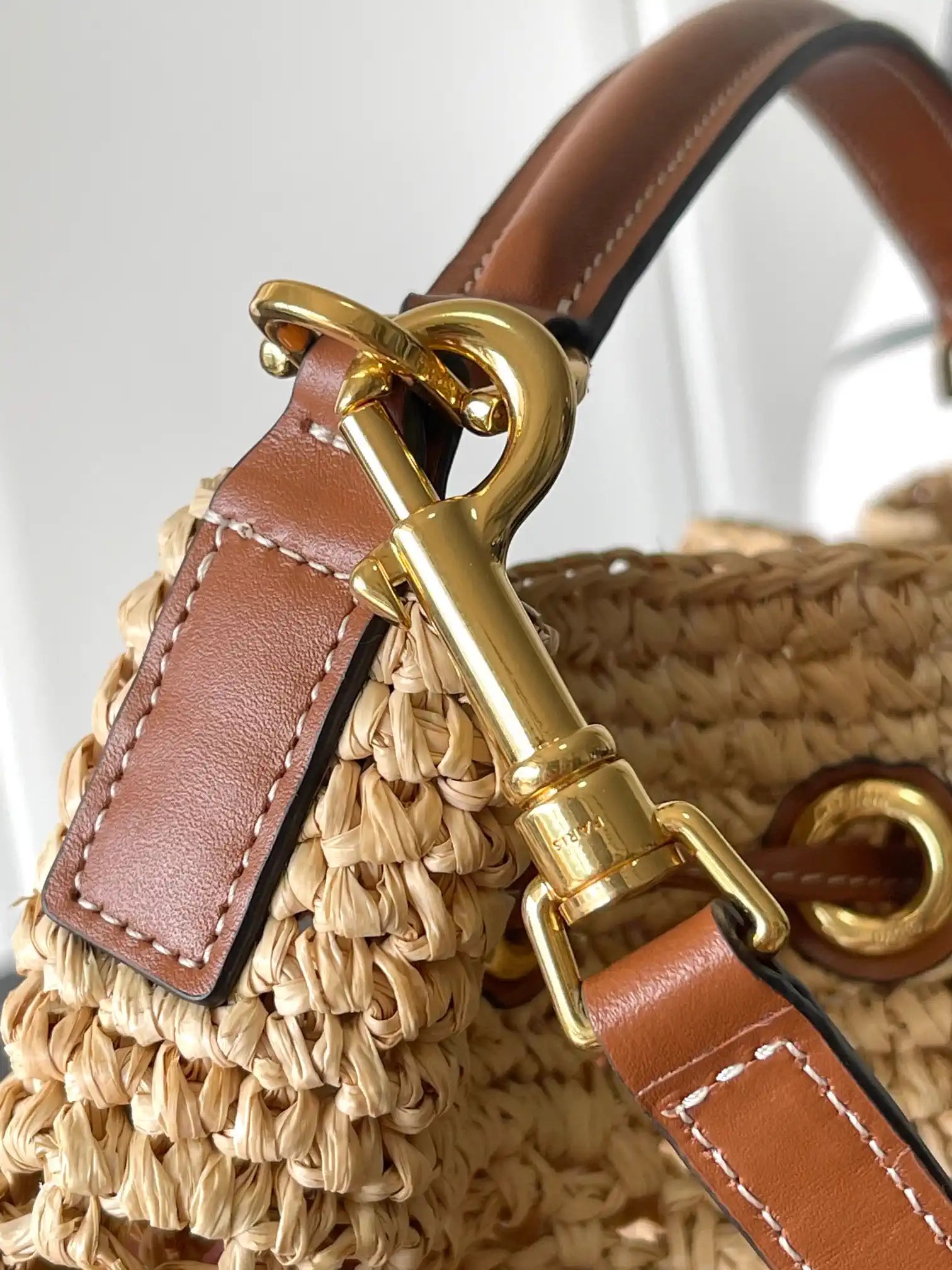 Celine 117862 Clara Classic Panier In Raffia And Calfskin Natural
