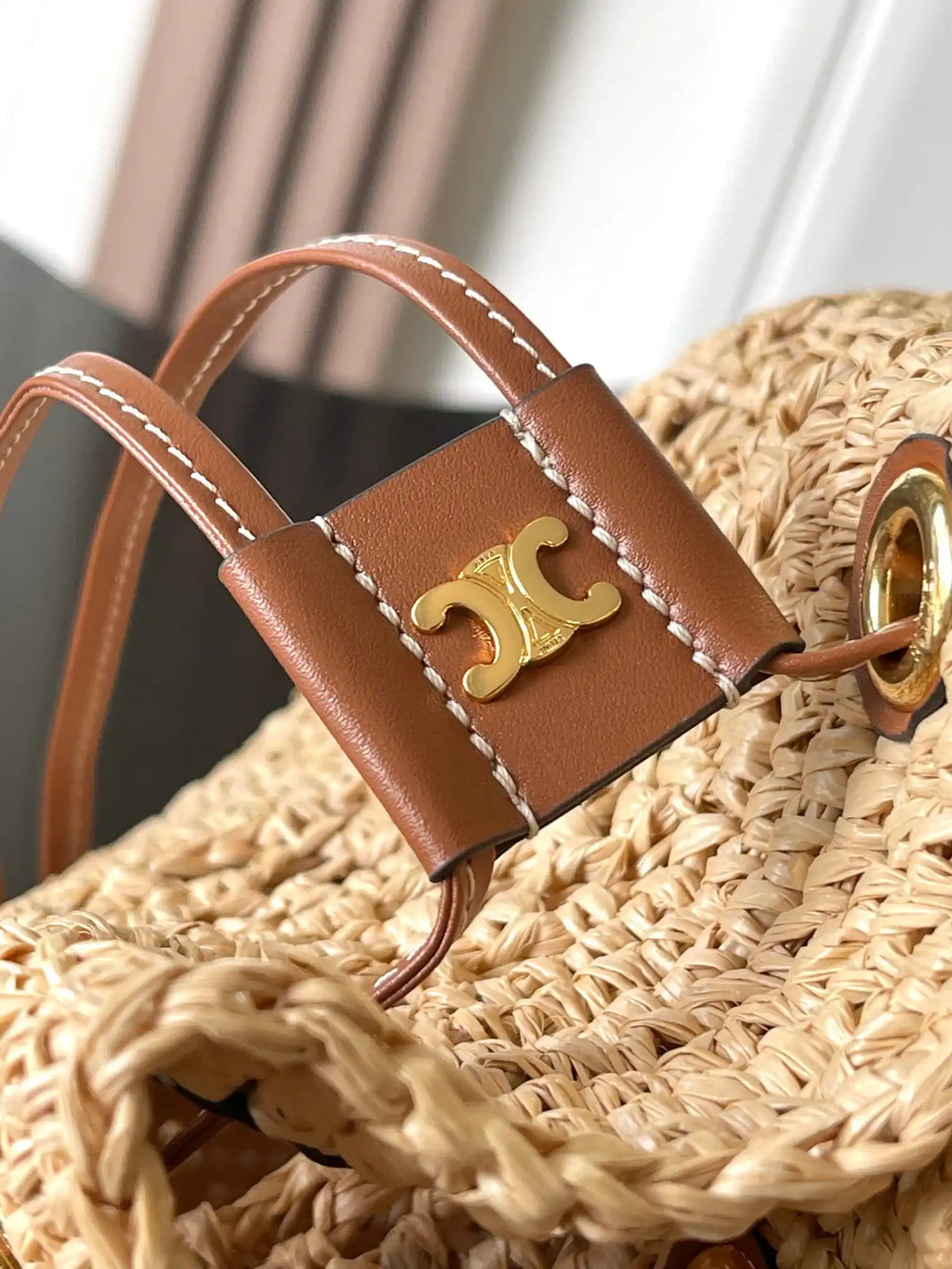 Celine 117862 Clara Classic Panier In Raffia And Calfskin Natural
