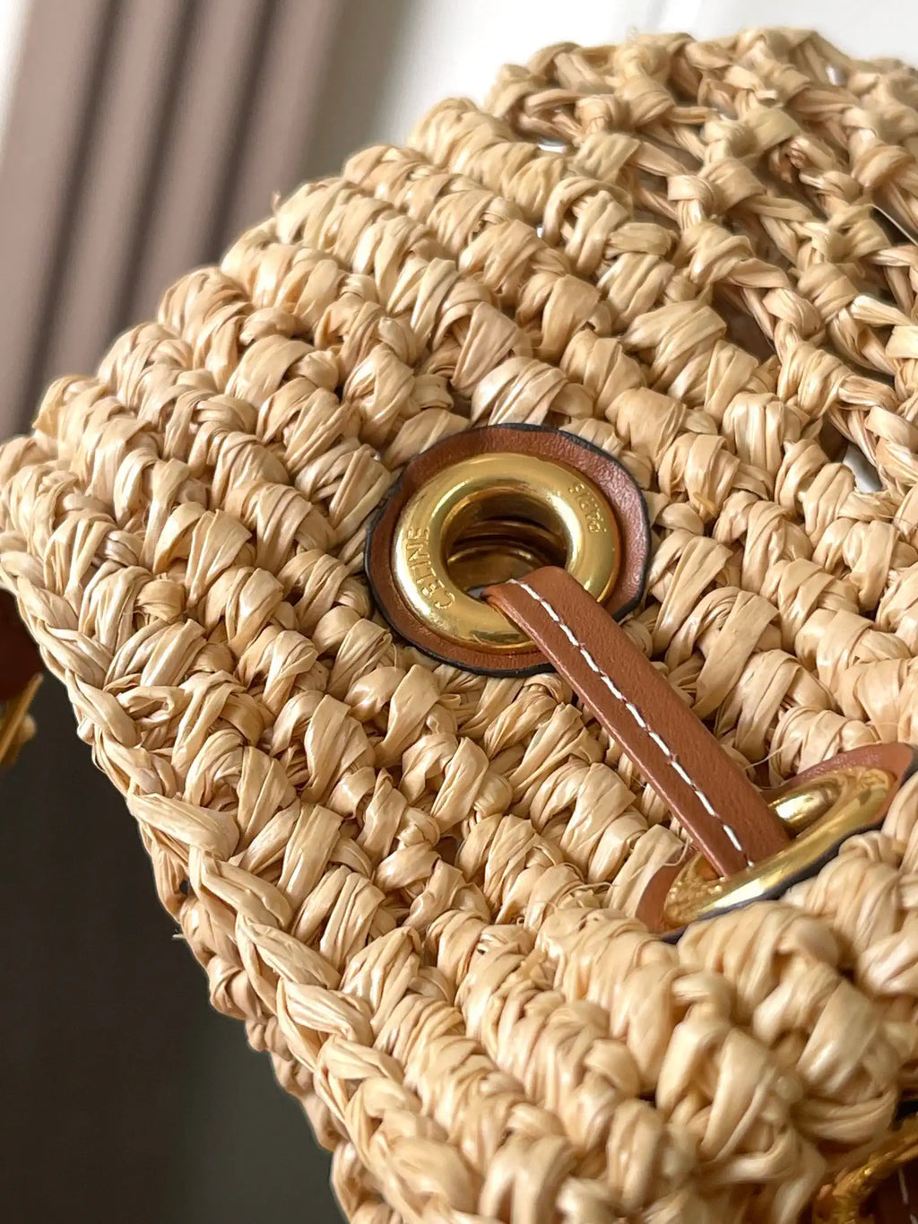 Celine 117862 Clara Classic Panier In Raffia And Calfskin Natural