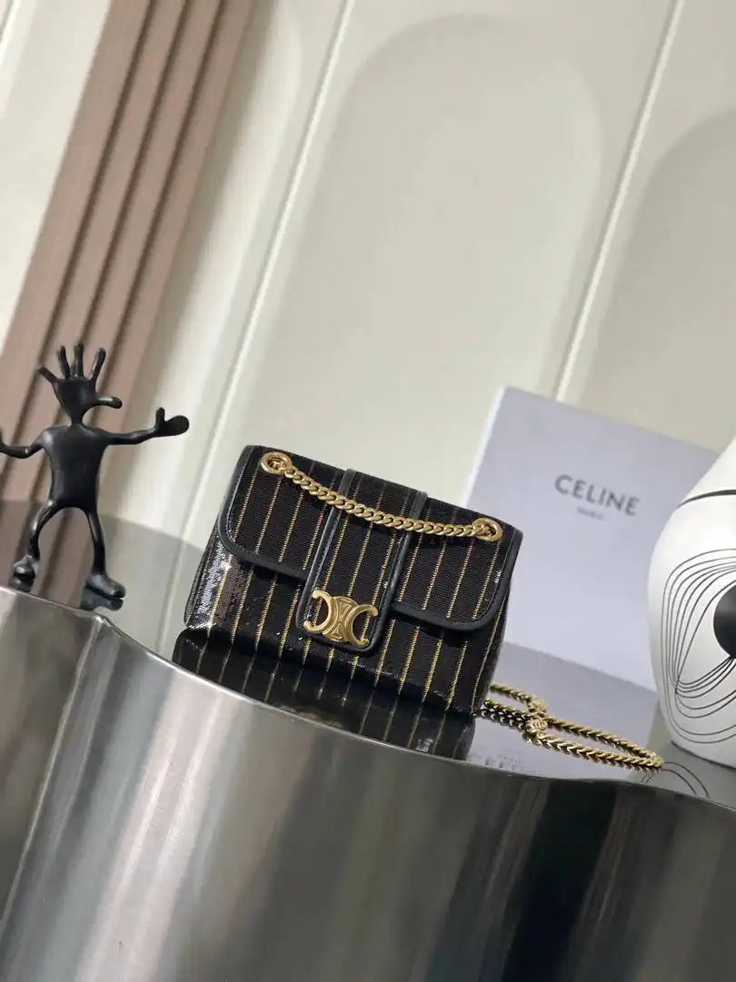 Celine 118053 TEEN GARANCE bag in IN STRIPED SEQUINS Black Gold