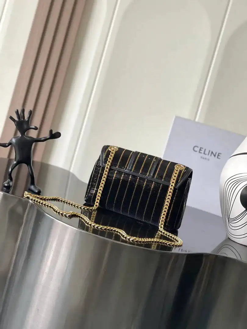 Celine 118053 TEEN GARANCE bag in IN STRIPED SEQUINS Black Gold