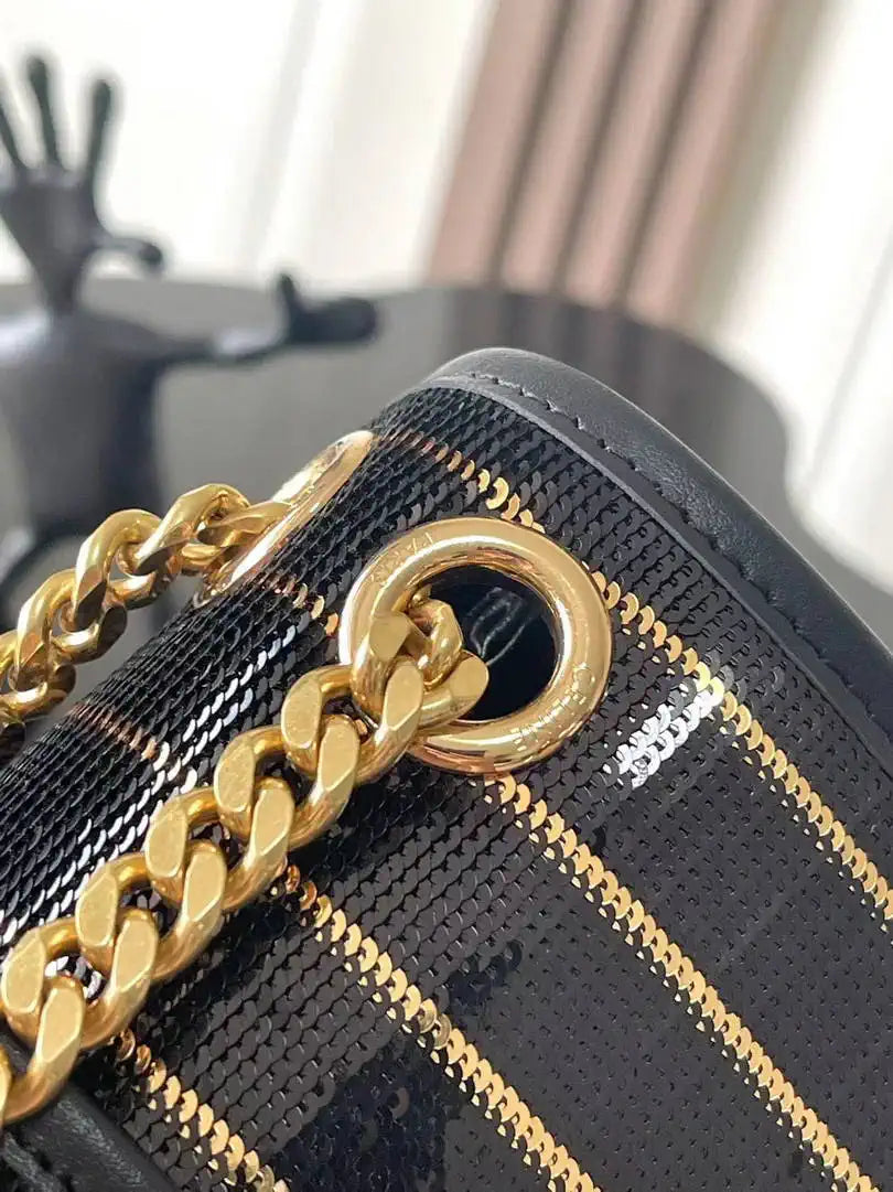 Celine 118053 TEEN GARANCE bag in IN STRIPED SEQUINS Black Gold