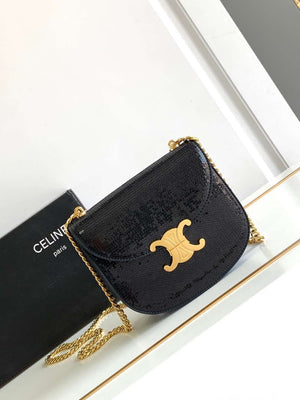 Celine 110413 TEEN BESACE TRIOMPHE CLEA IN Black sequins & CALFSKIN - Default Title - View 1