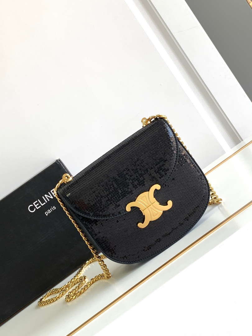 Celine 110413 TEEN BESACE TRIOMPHE CLEA IN Black sequins & CALFSKIN - Default Title - View 1