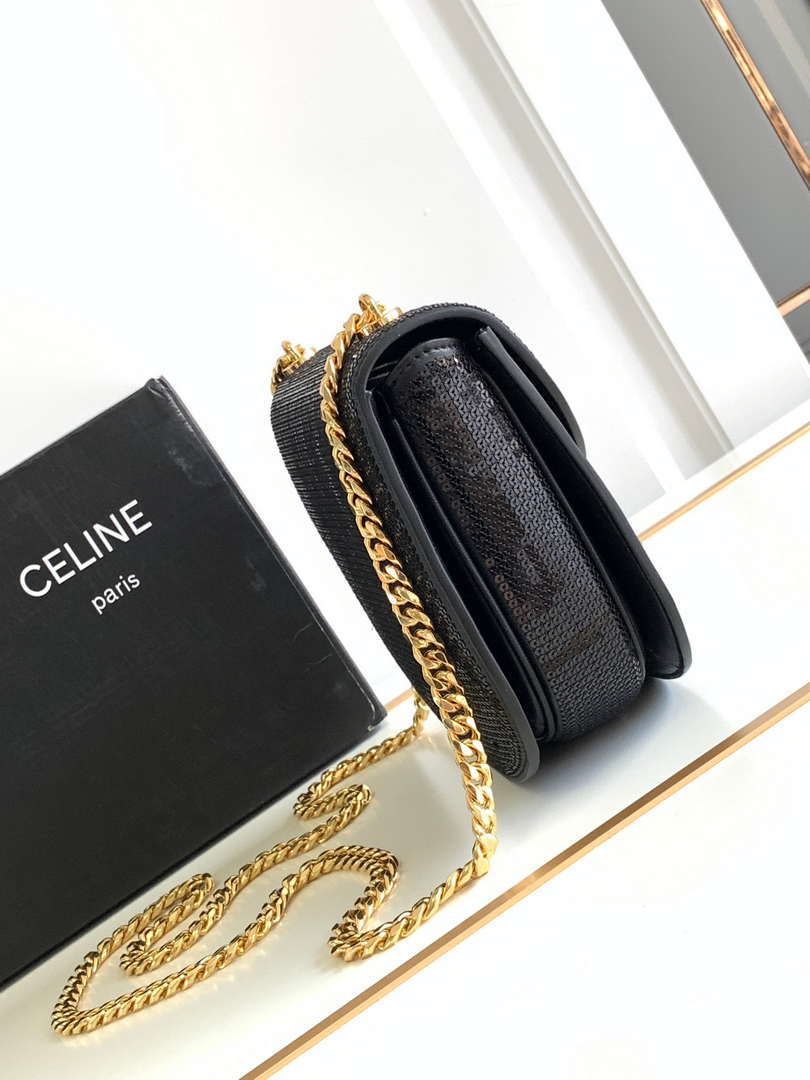 Celine 110413 TEEN BESACE TRIOMPHE CLEA IN Black sequins & CALFSKIN