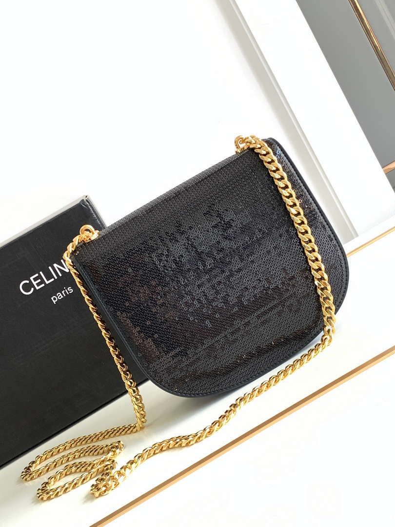 Celine 110413 TEEN BESACE TRIOMPHE CLEA IN Black sequins & CALFSKIN