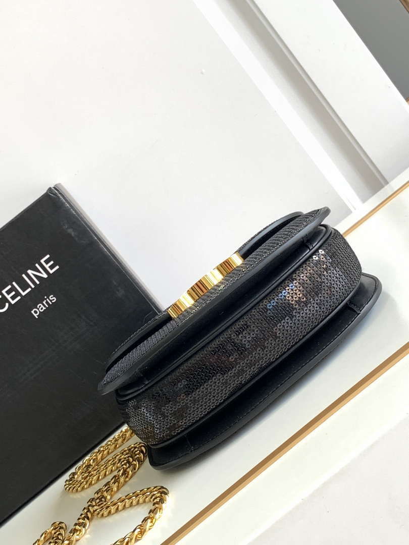 Celine 110413 TEEN BESACE TRIOMPHE CLEA IN Black sequins & CALFSKIN