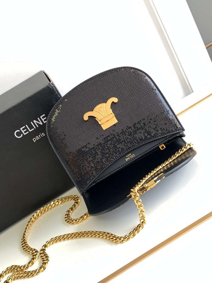 Celine 110413 TEEN BESACE TRIOMPHE CLEA IN Black sequins & CALFSKIN