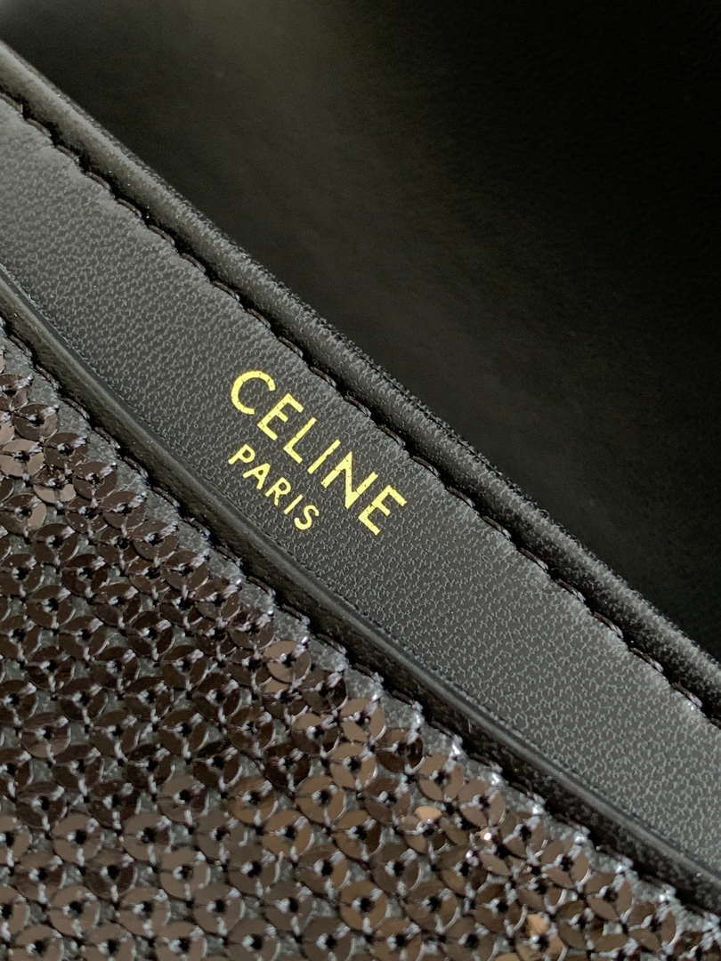 Celine 110413 TEEN BESACE TRIOMPHE CLEA IN Black sequins & CALFSKIN
