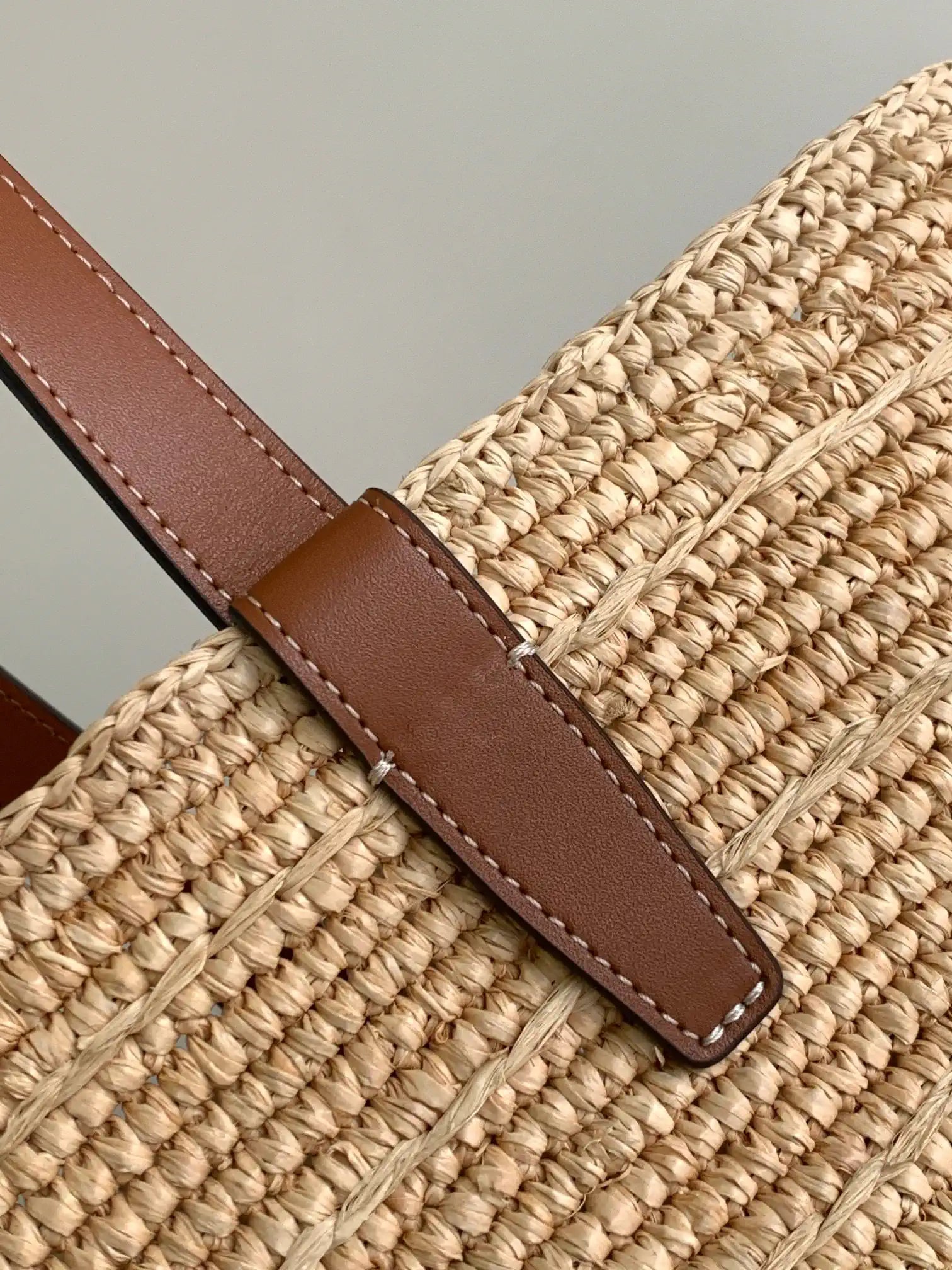 Celine 114342 Medium Supple Celine Classic Panier In Raffia And Calfskin