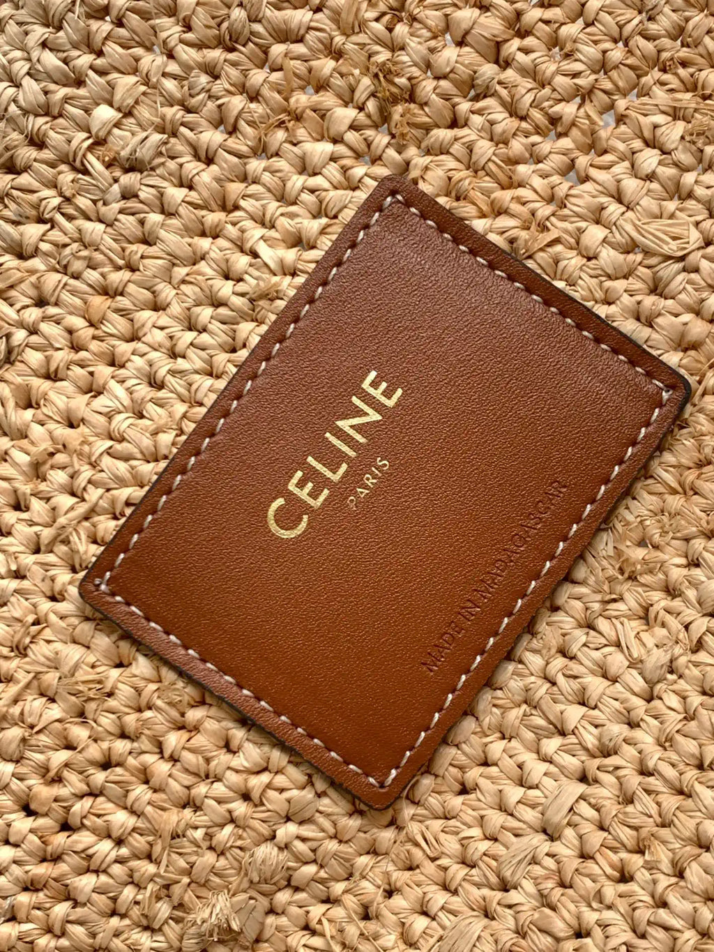 Celine 114342 Medium Supple Celine Classic Panier In Raffia And Calfskin