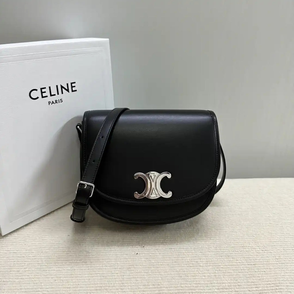 Celine 114453 Medium Besace Triomphe In Supple Natural Calfskin Black