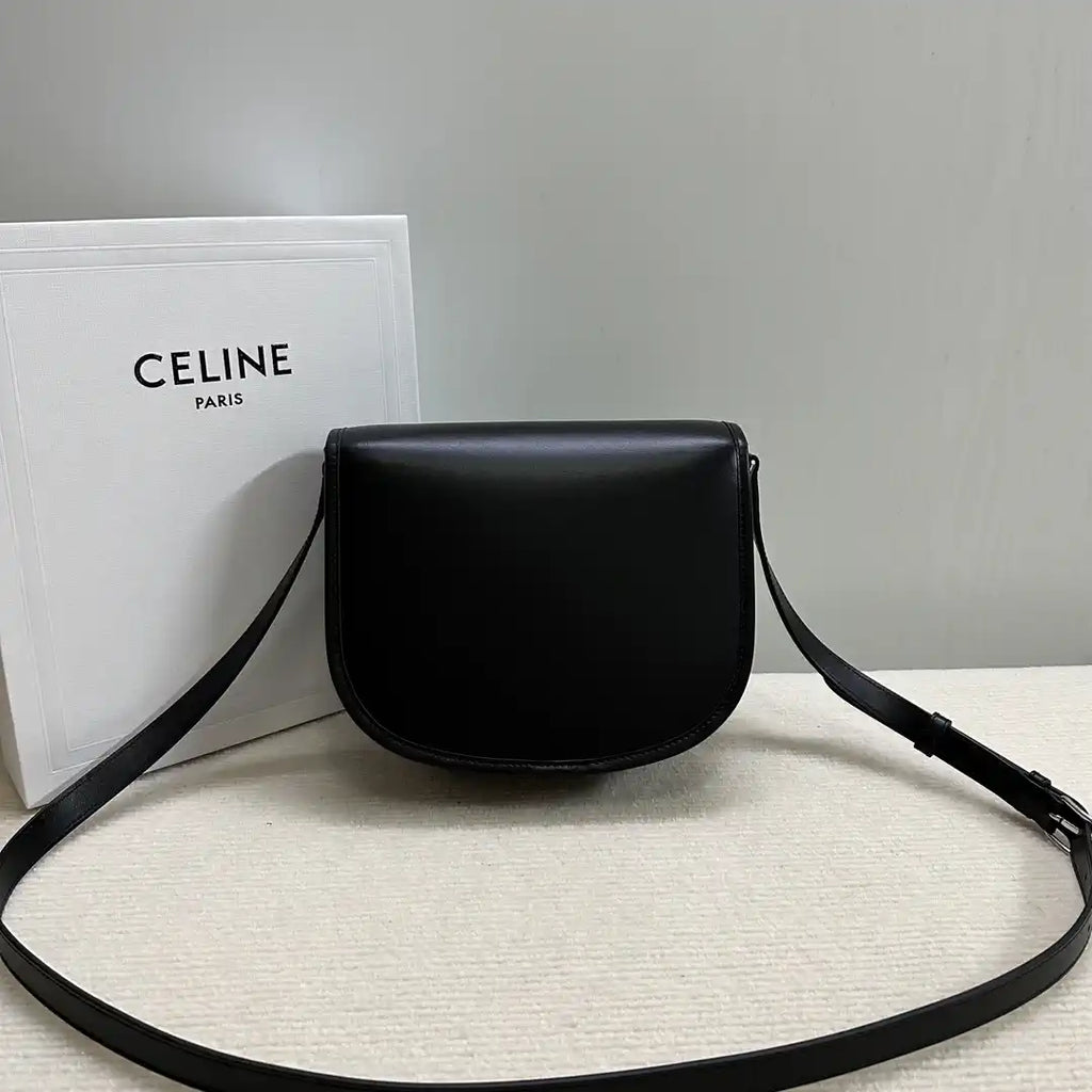 Celine 114453 Medium Besace Triomphe In Supple Natural Calfskin Black