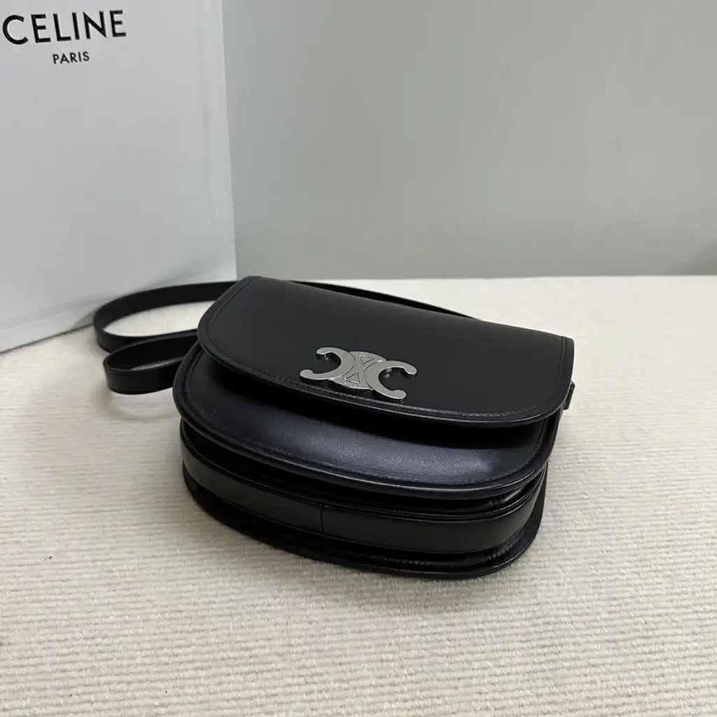 Celine 114453 Medium Besace Triomphe In Supple Natural Calfskin Black