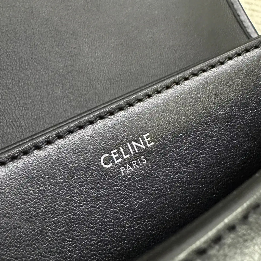 Celine 114453 Medium Besace Triomphe In Supple Natural Calfskin Black