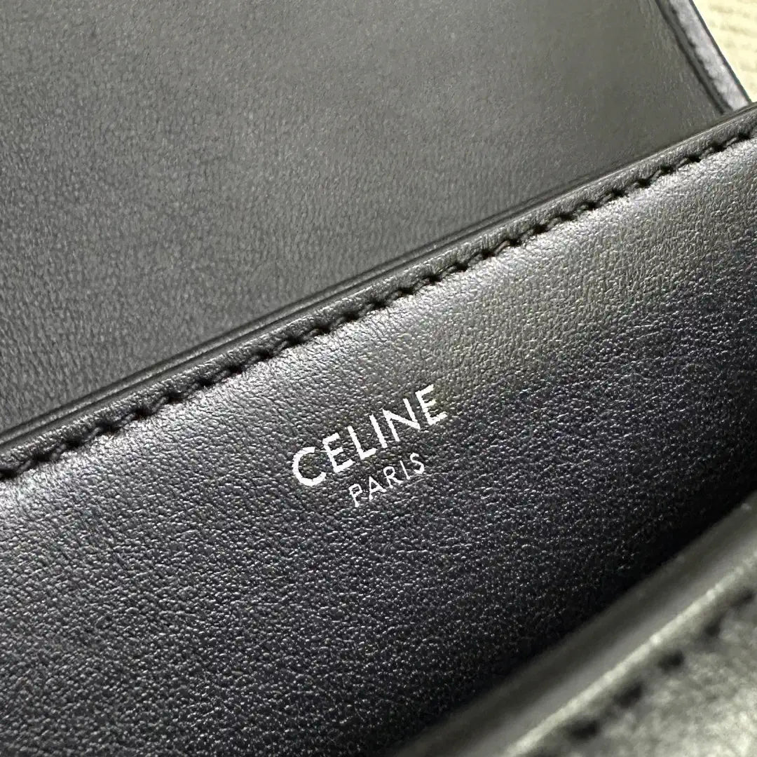 Celine 114453 Medium Besace Triomphe In Supple Natural Calfskin Black