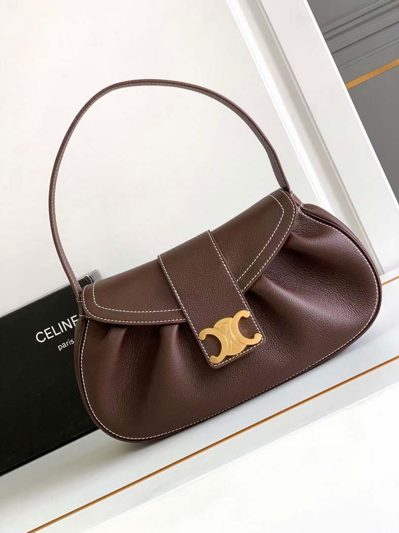 Celine 115633FDU.18BP Medium polly bag in supple calfskin Brown