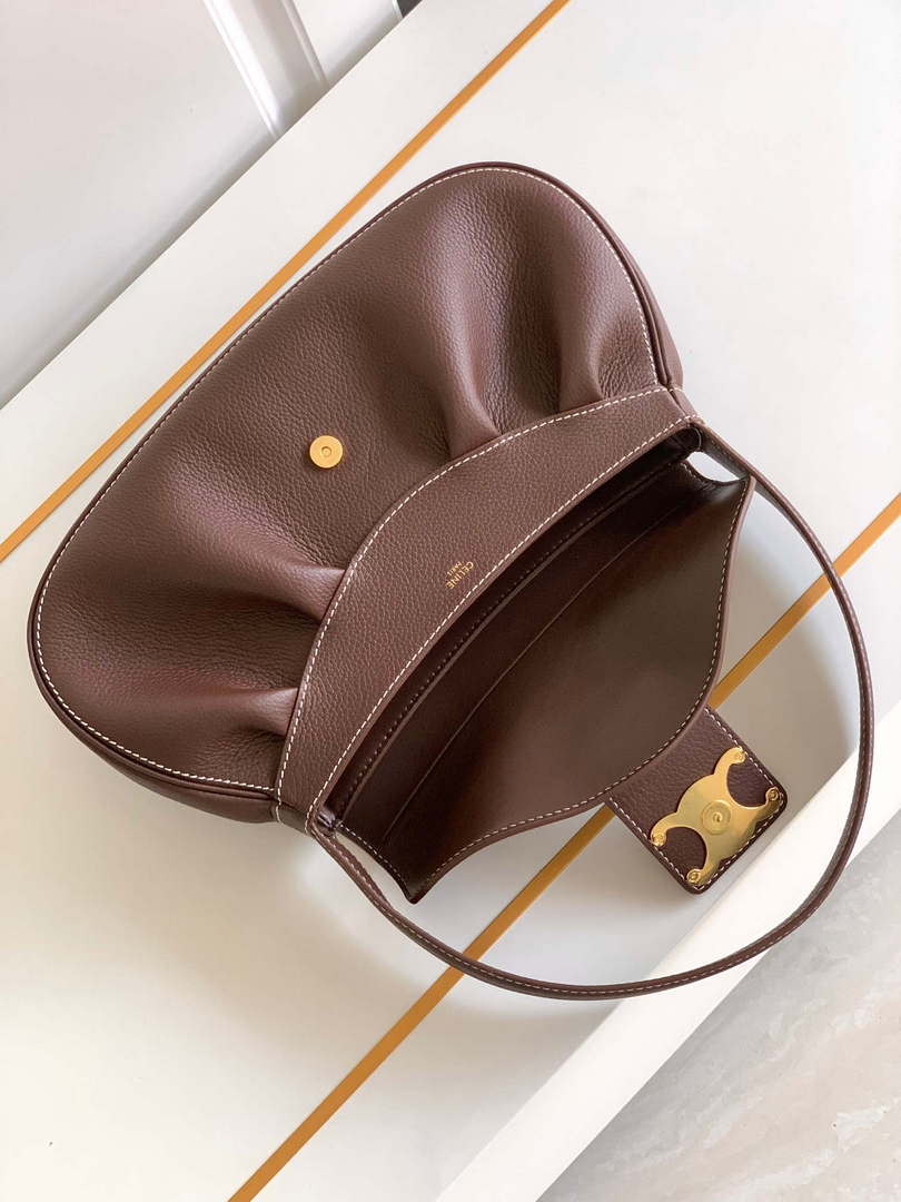 Celine 115633FDU.18BP Medium polly bag in supple calfskin Brown