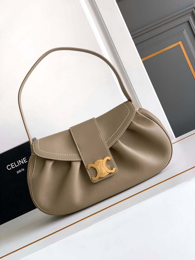 Celine 115633FDU.18BP Medium polly bag in supple calfskin Brown SEPIA
