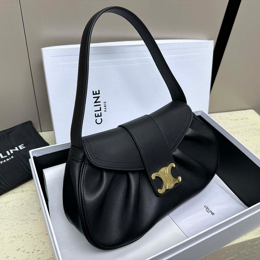 Celine 115633FDU.18BP Medium polly bag in supple calfskin Black