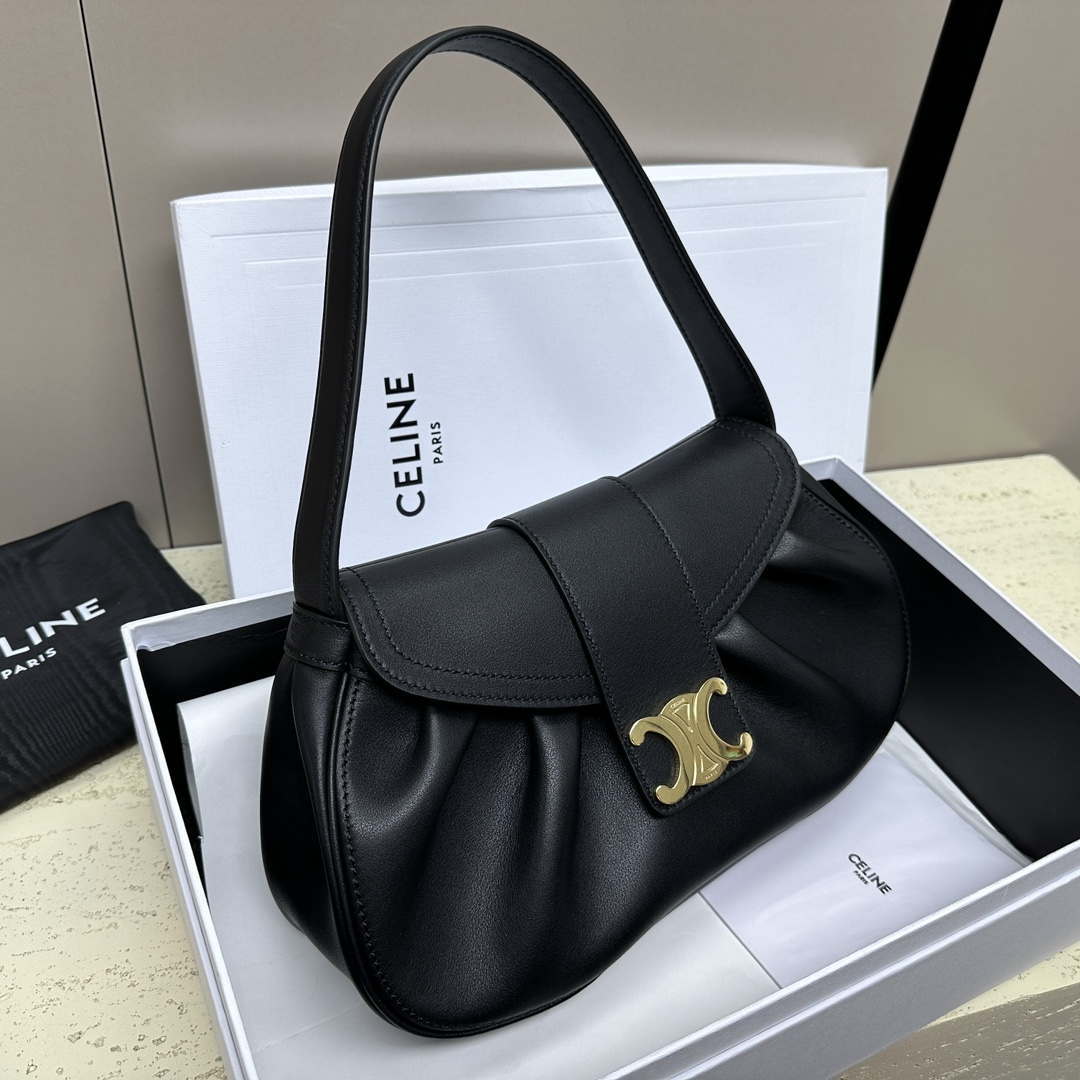 Celine 115633FDU.18BP Medium polly bag in supple calfskin Black