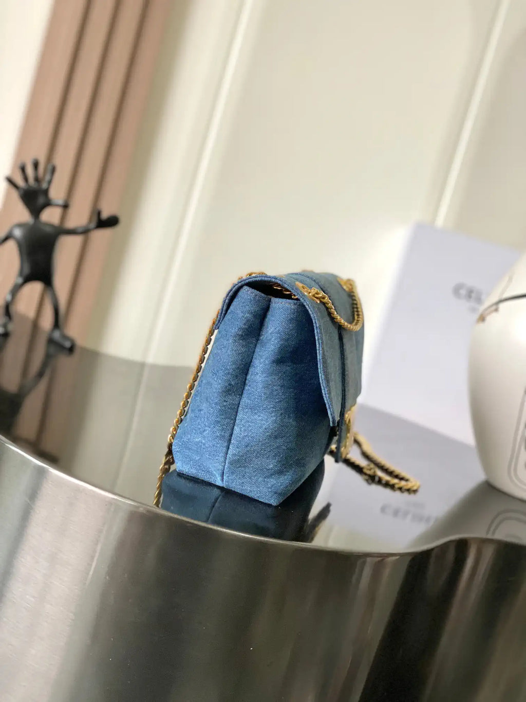Celine 115853 Medium Celine Victoire Bag In Denim blue canvas