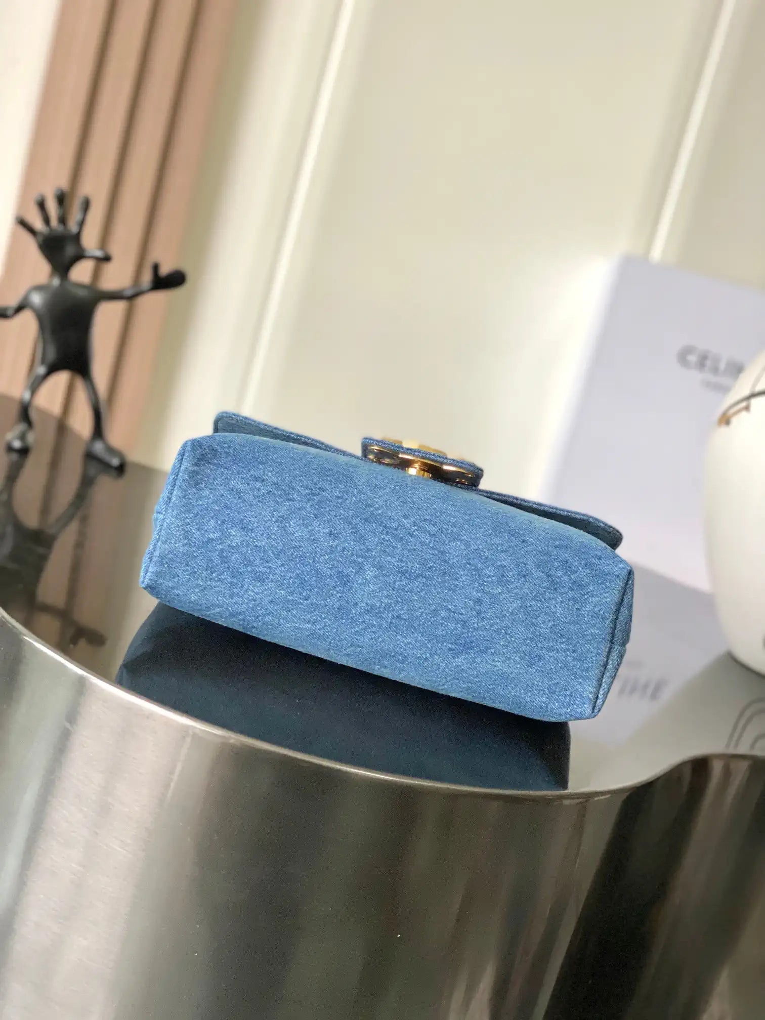 Celine 115853 Medium Celine Victoire Bag In Denim blue canvas