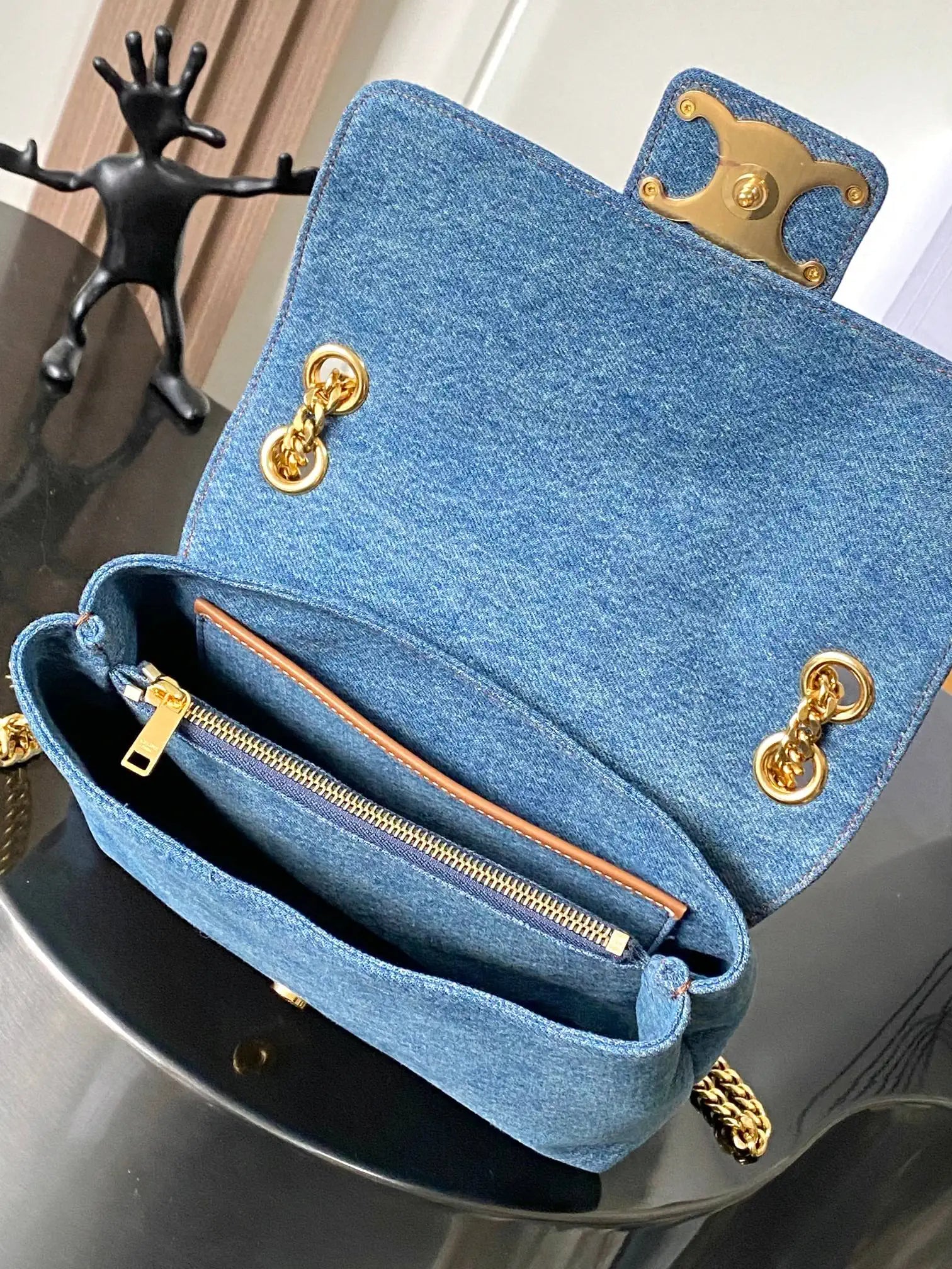 Celine 115853 Medium Celine Victoire Bag In Denim blue canvas