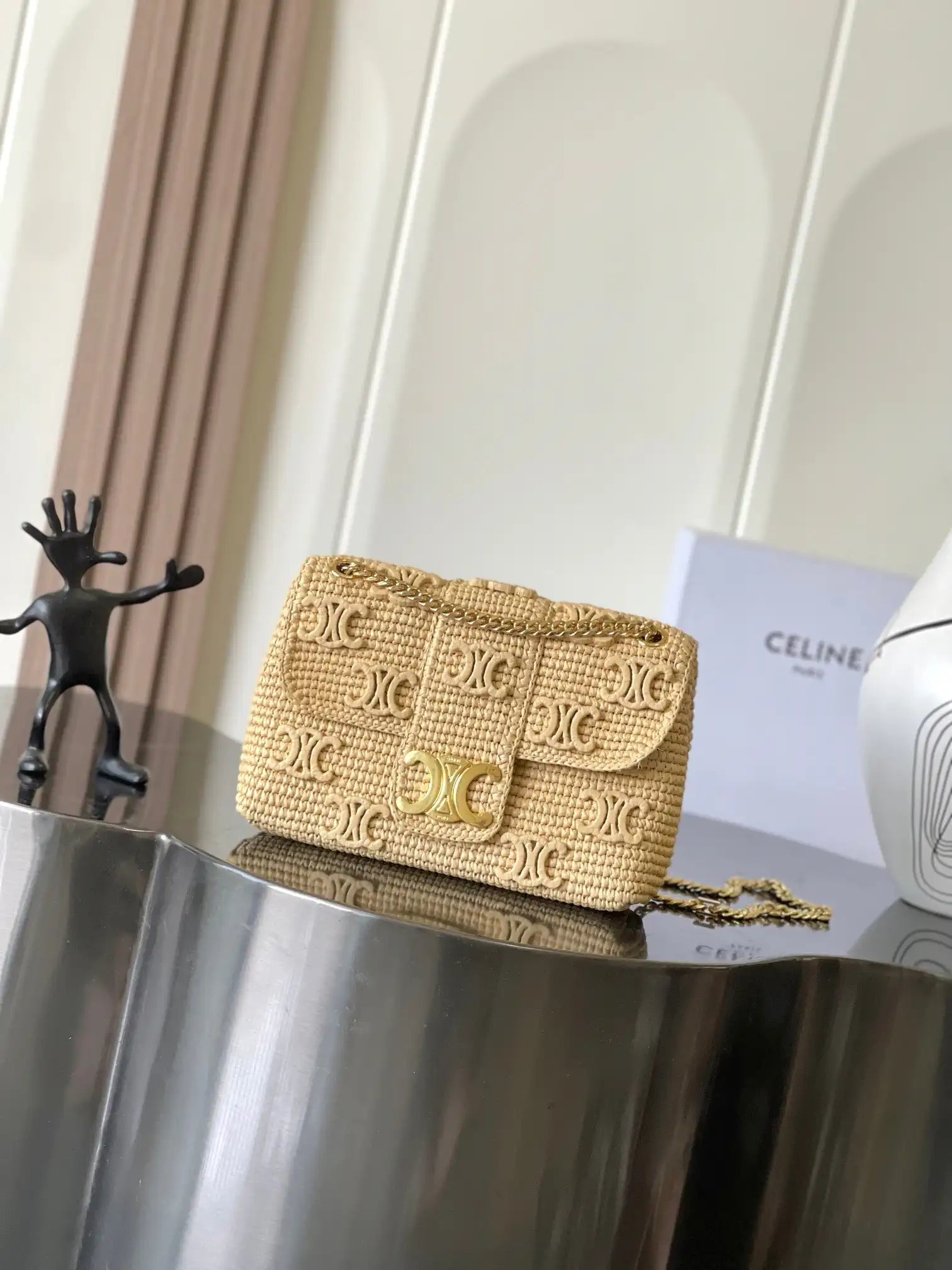 Celine 115853 Medium Celine Victoire Bag In Raffia Nature