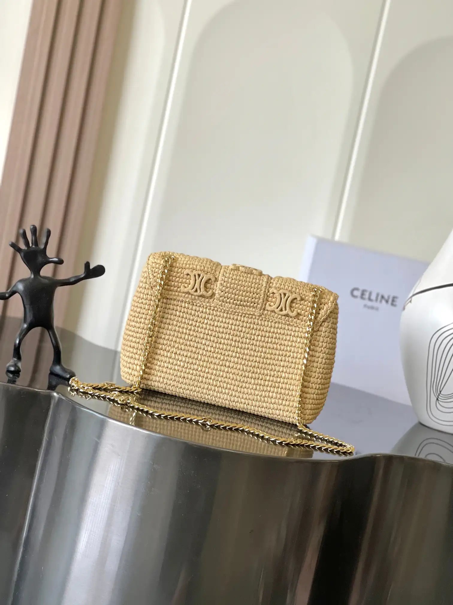 Celine 115853 Medium Celine Victoire Bag In Raffia Nature