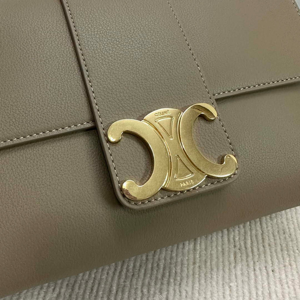 Celine 115853 Medium Celine Victoire Bag In Supple Calfskin Apricot Gold