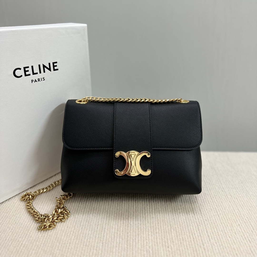 Celine 115853 Medium Celine Victoire Bag In Supple Calfskin Black Gold - Default Title - View 1