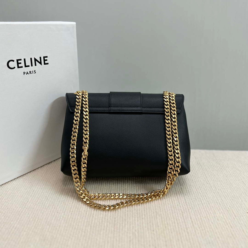 Celine 115853 Medium Celine Victoire Bag In Supple Calfskin Black Gold