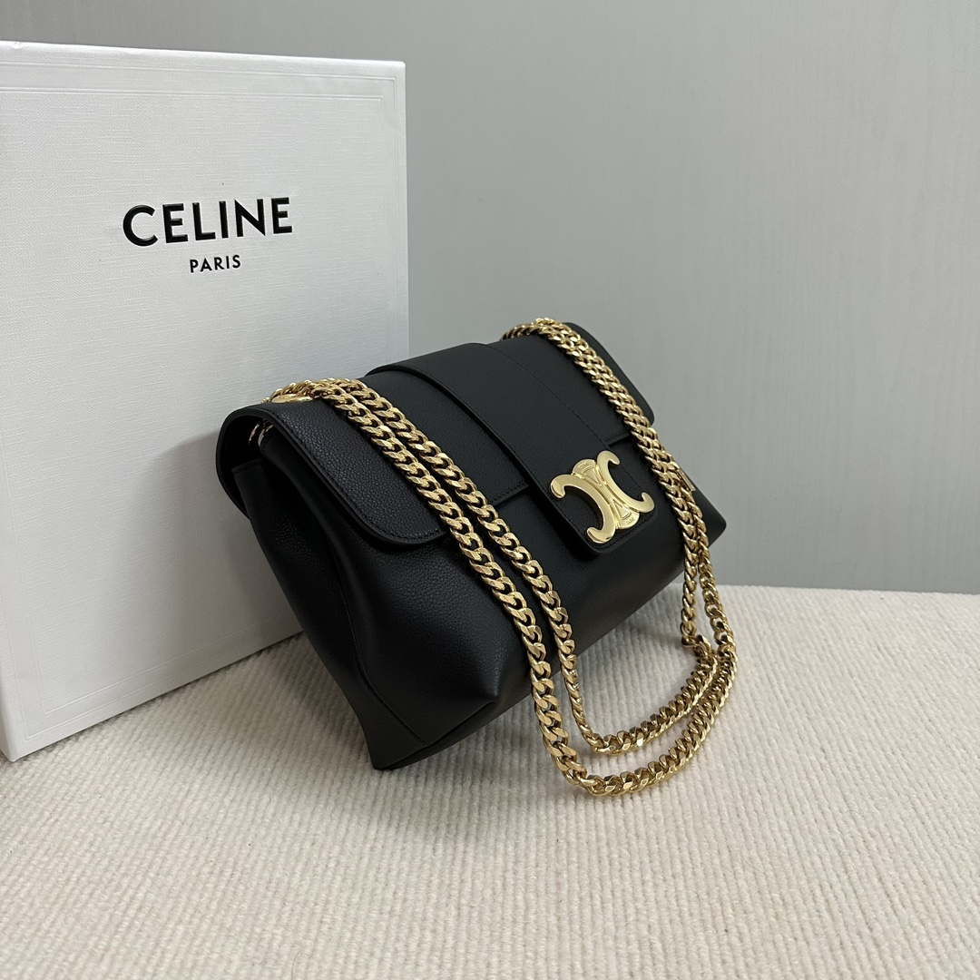 Celine 115853 Medium Celine Victoire Bag In Supple Calfskin Black Gold