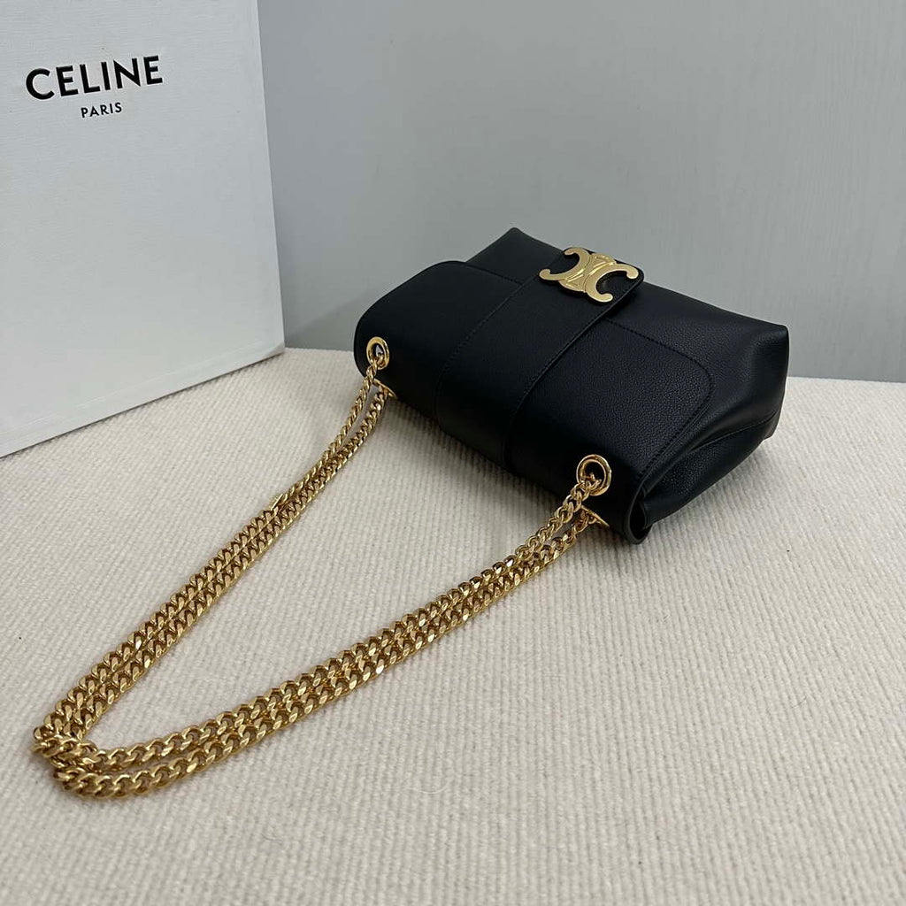Celine 115853 Medium Celine Victoire Bag In Supple Calfskin Black Gold