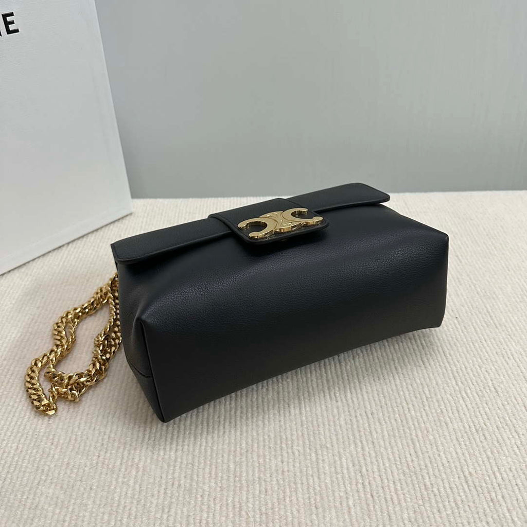 Celine 115853 Medium Celine Victoire Bag In Supple Calfskin Black Gold