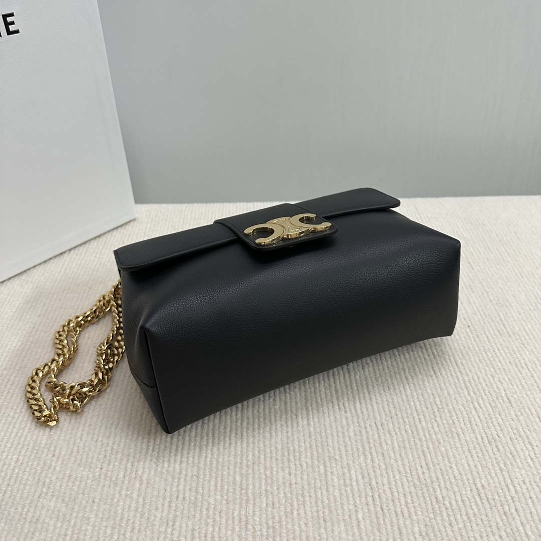 Celine 115853 Medium Celine Victoire Bag In Supple Calfskin Black Gold