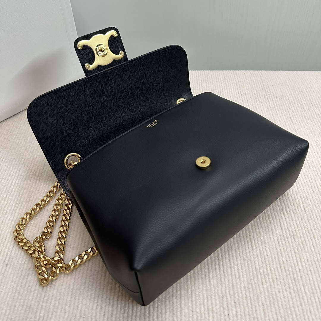 Celine 115853 Medium Celine Victoire Bag In Supple Calfskin Black Gold