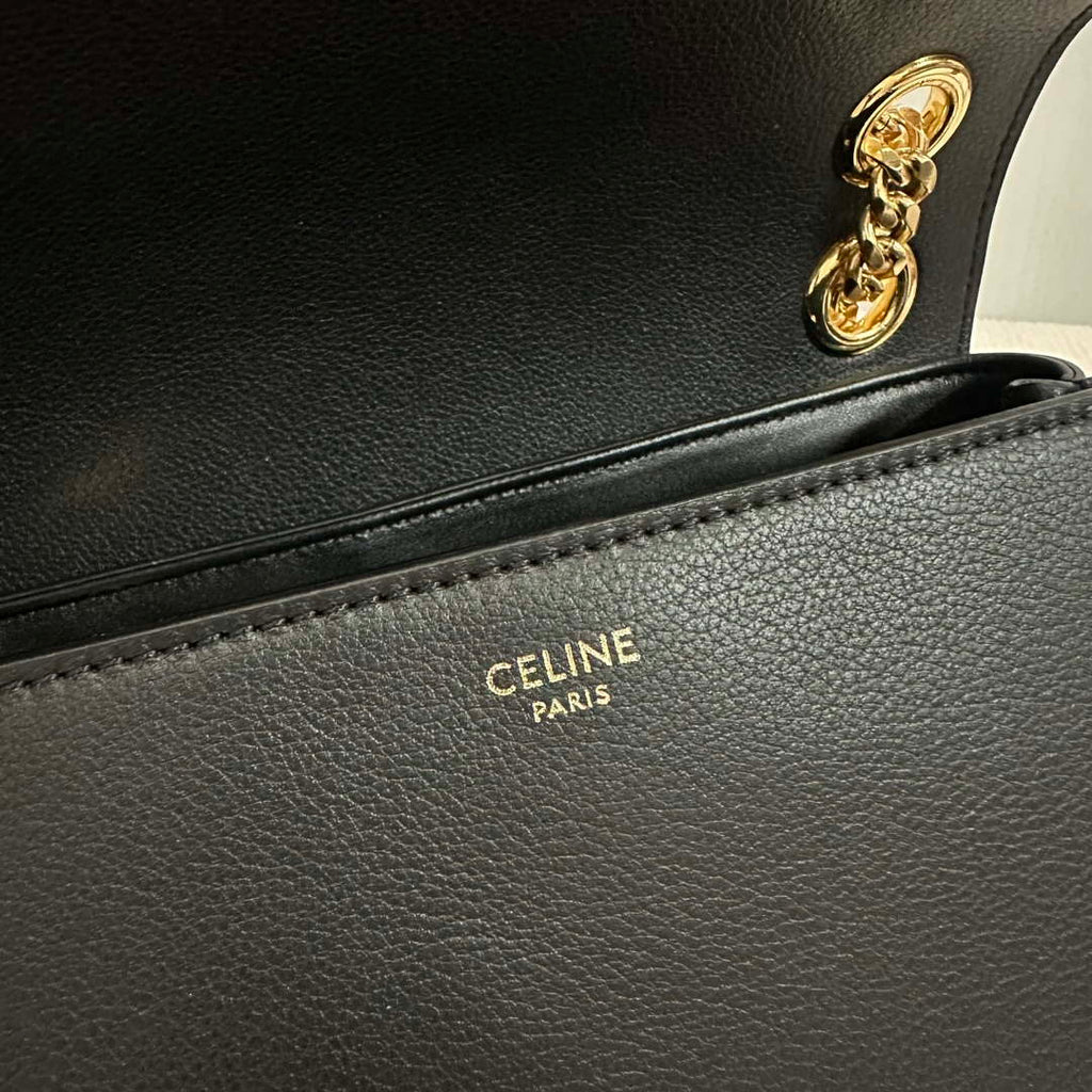 Celine 115853 Medium Celine Victoire Bag In Supple Calfskin Black Gold